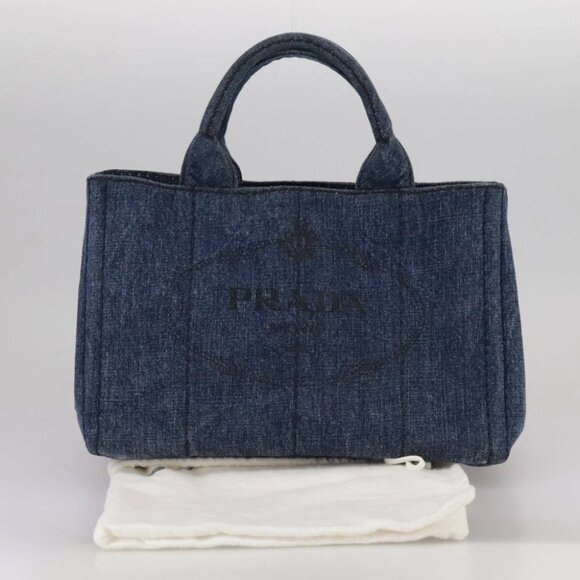 PRADA Canapa PM Hand Bag Denim Blue Gold Auth am7316V - Picture 2 of 15